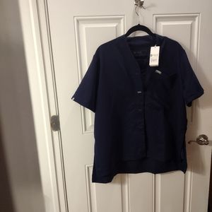 Figs Suswe Shawl Collar Top, 2XL, Navy, NWT